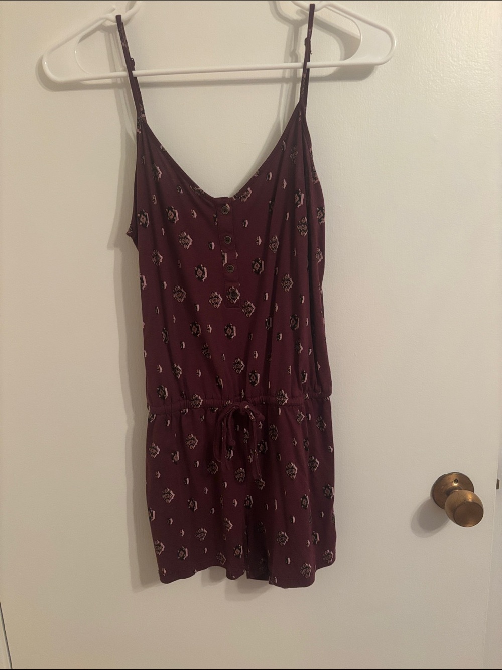 Girls' Burgundy Floral Spaghetti-Strap Romper